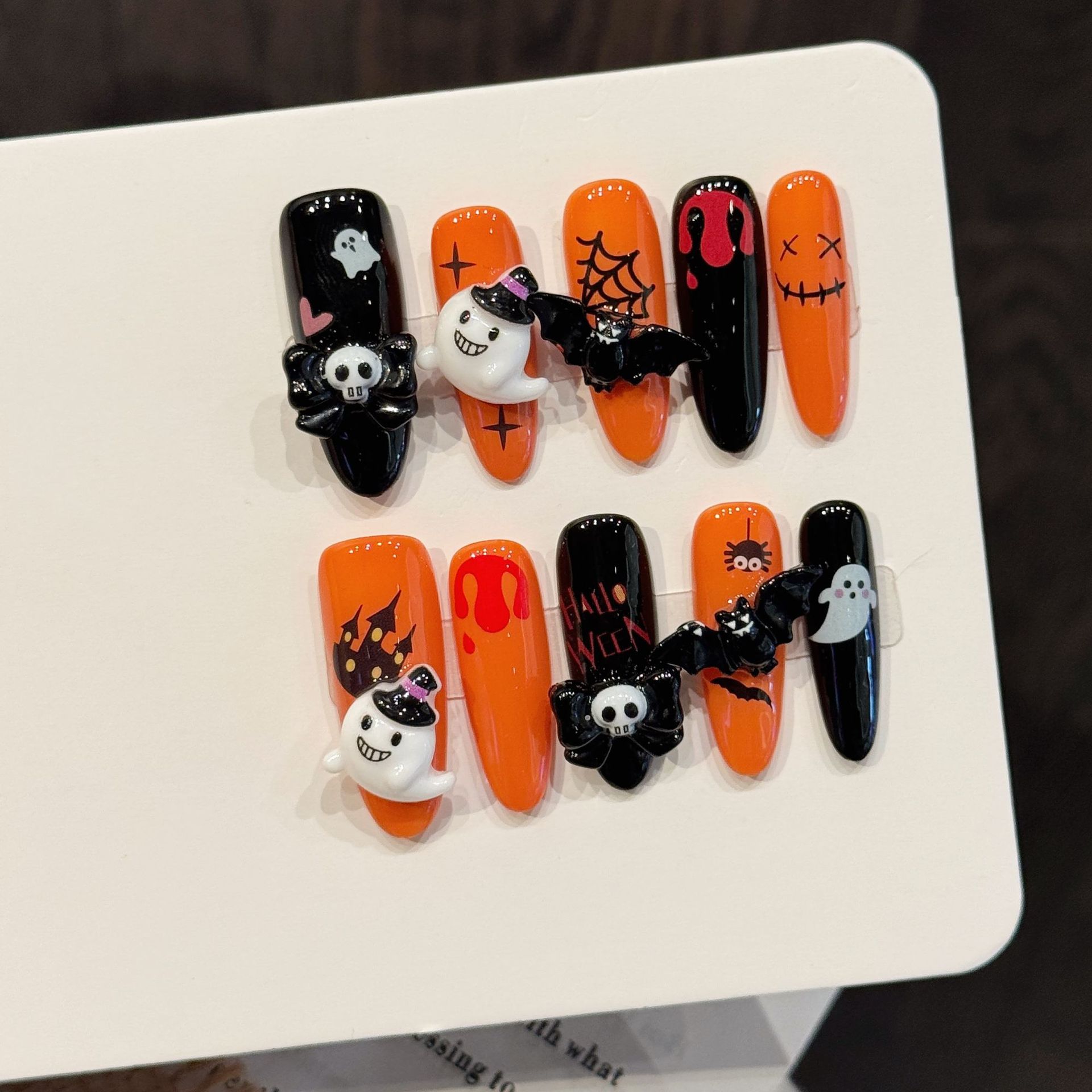 Cosplay Bat Prop - 10 stuks lange ovale opdruknagels, Halloween-thema